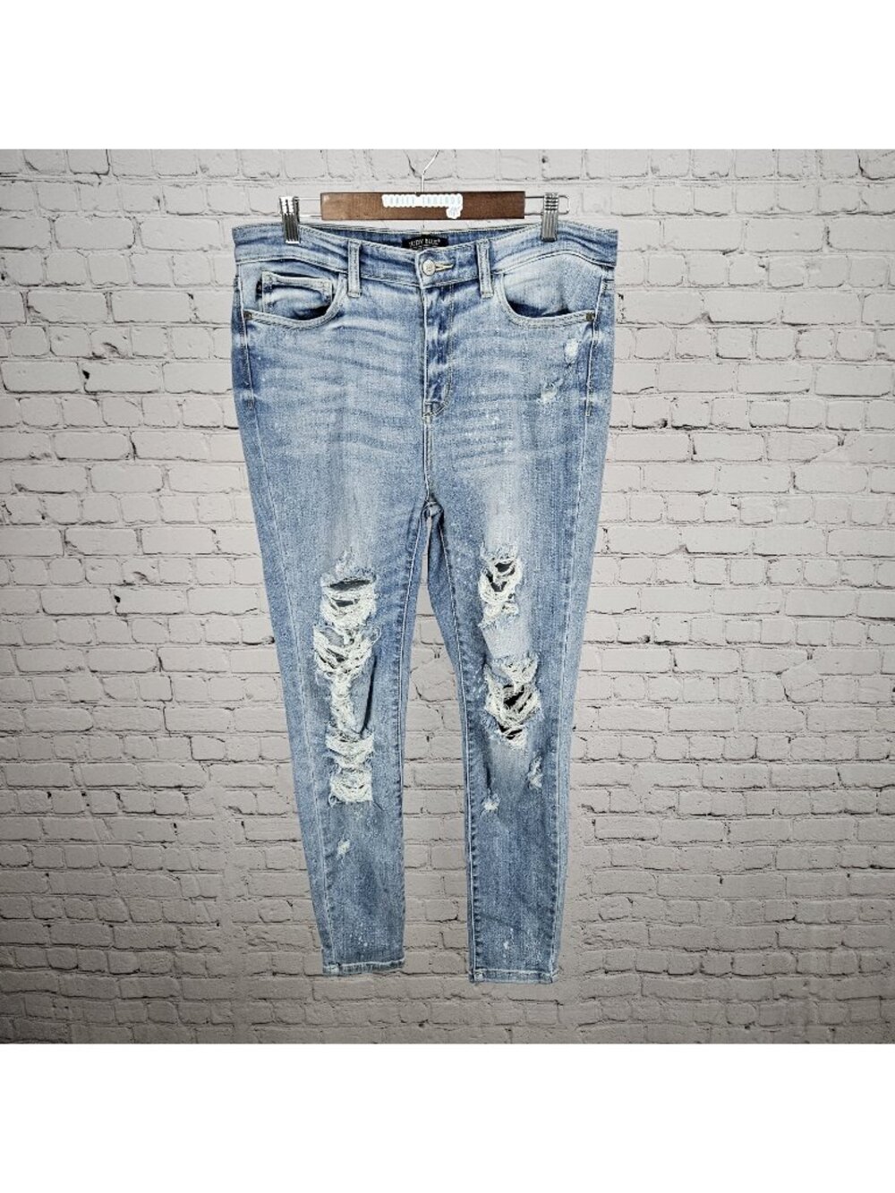 Judy Blue Denim Distressed Skinny Fit Light Wash High Rise Jeans 13/31 (32x28)